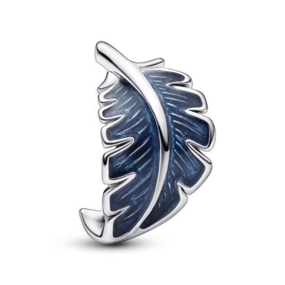 New Pandora Blue Curved Bead Feather Charm - Picture 2 of 3